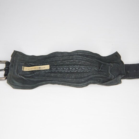 SOLD Vintage Max Studio Black Leather Punk Gothic Buckle Cuff Bracelet - Picture 7 of 9